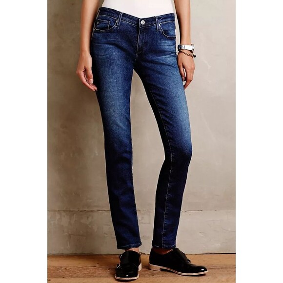 Anthropologie AG Jeans‎ Slim Straight Denim Medium Wash Low Rise Women's Size 26 - Picture 1 of 11